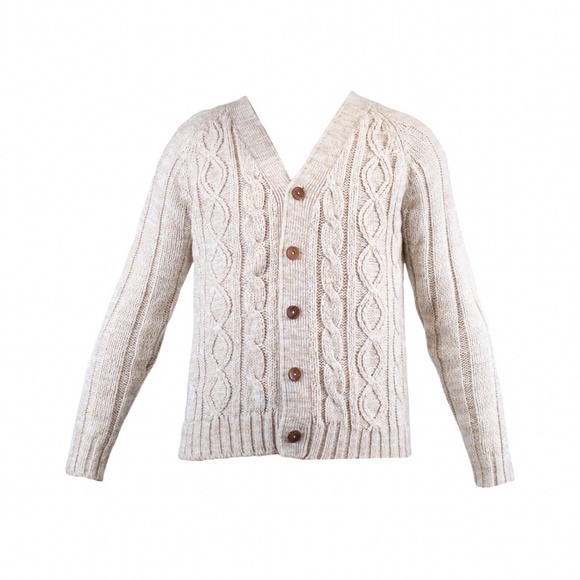 Vintage Cable Knit Acrylic 1970βs Cream Cardigan - Picture 1 of 4